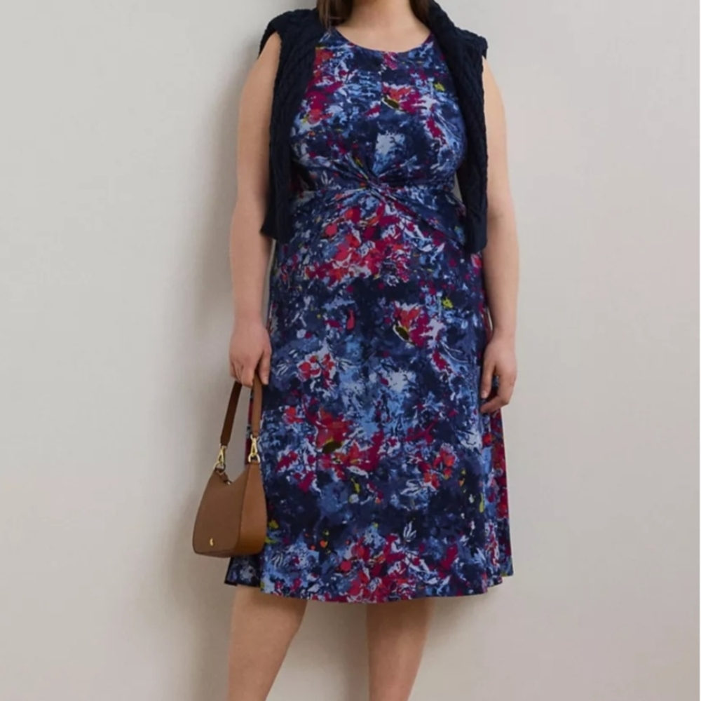 Lauren Ralph Lauren Print Twist-Front Jersey Dress Blue Multi Size 18W NWT #A1